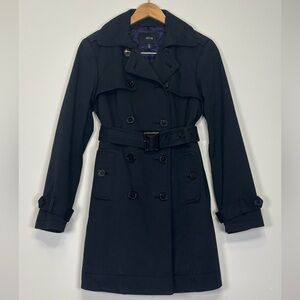 Jacob Black Double Breasted Trench Coat Quilted Heart Lining Size Small